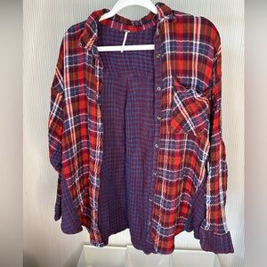 Free people plaid button down cotton shirt flannel